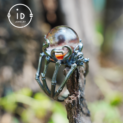 Gothic Spider Skull Ring, Handcrafted Dark Fantasy Jewelry, Occult Protection Charm for Witchcore Style