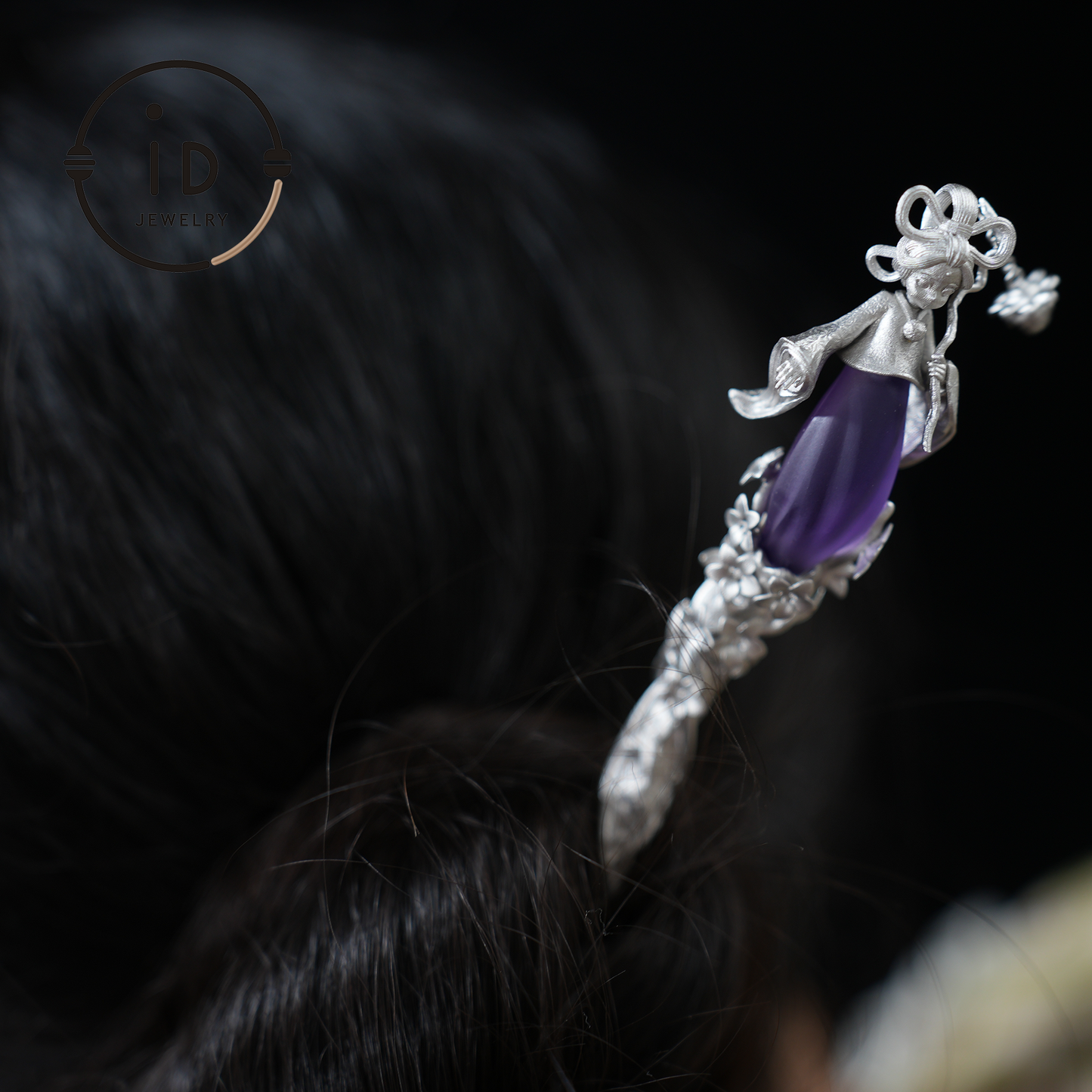 Oriental Flower Hair Stick – Handmade Amethyst Hairpin Inspired by Chinese Fairy Tales