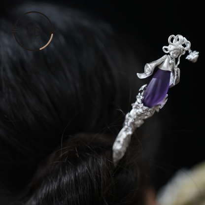 Oriental Flower Hair Stick – Handmade Amethyst Hairpin Inspired by Chinese Fairy Tales