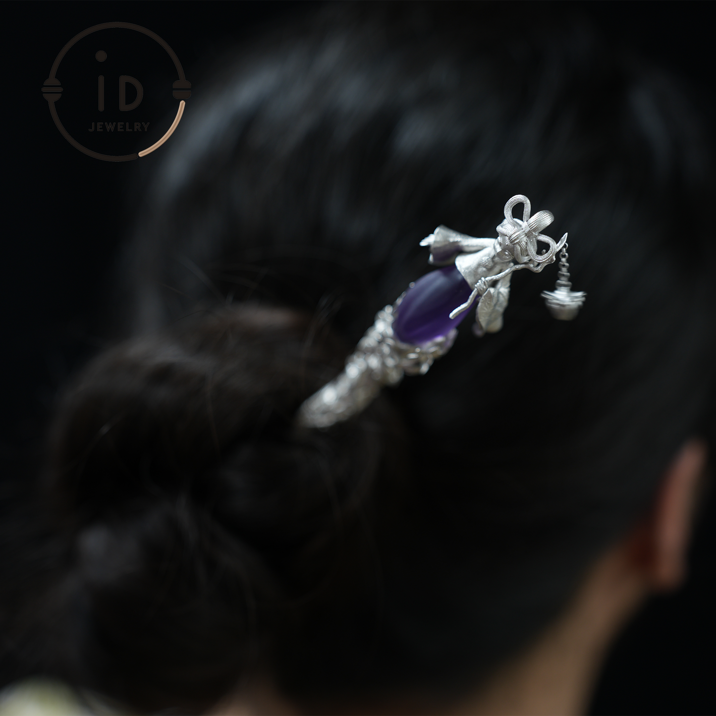 Oriental Flower Hair Stick – Handmade Amethyst Hairpin Inspired by Chinese Fairy Tales