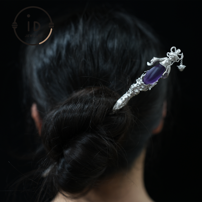 Oriental Flower Hair Stick – Handmade Amethyst Hairpin Inspired by Chinese Fairy Tales