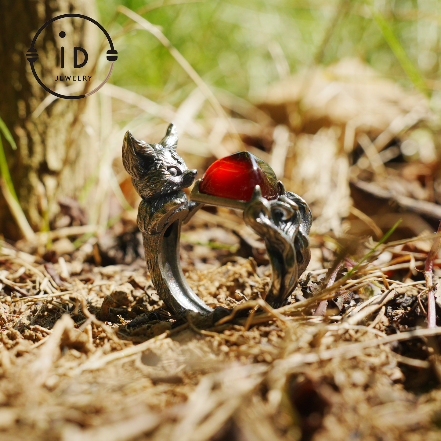 Fox Ring Garnet Protection Talisman | Fantasy Animal Jewelry | Handmade Nature Spirit Ring | Woodland Amulet for Inner Desire
