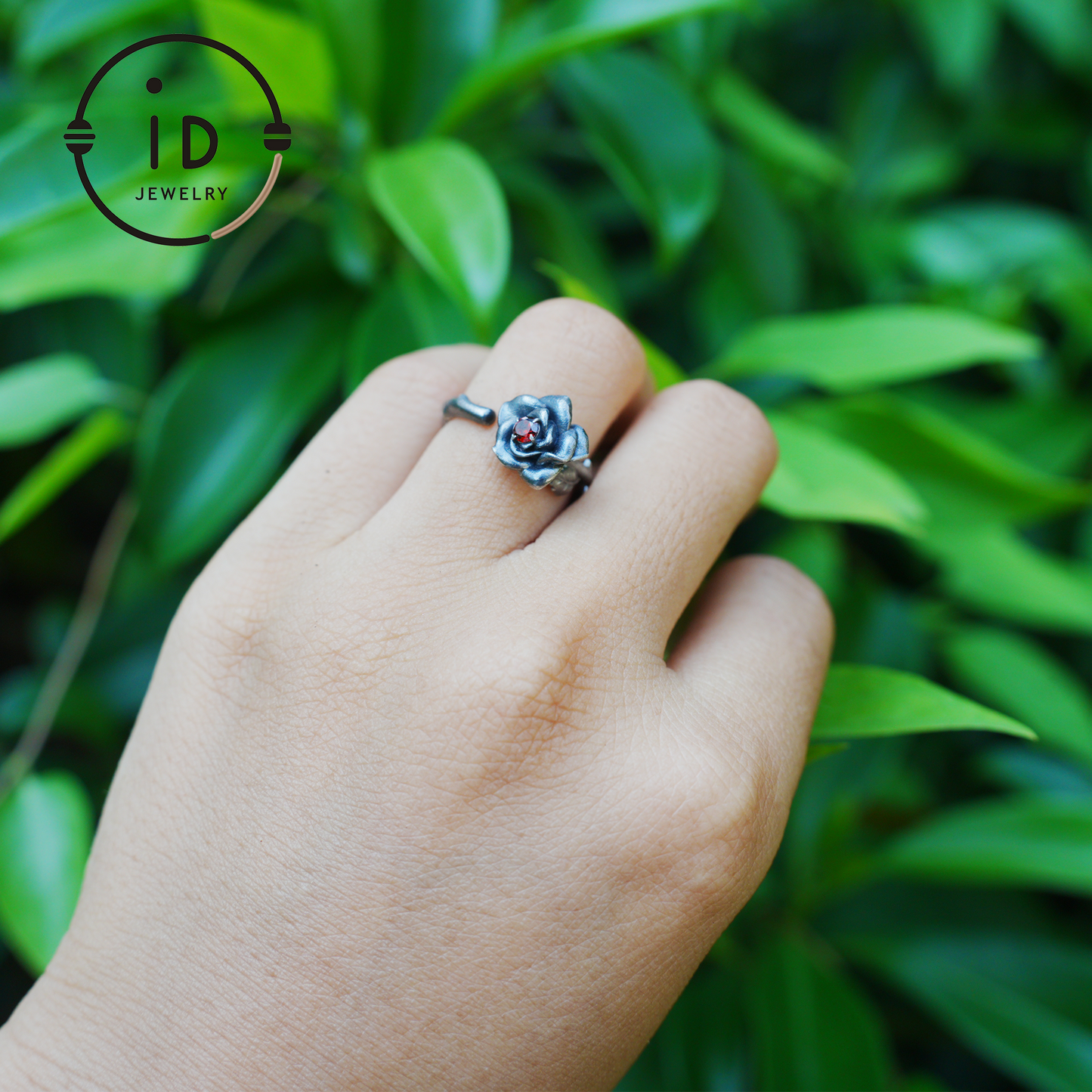 Rose Ring with Blood Red Stone, Gothic Vow Jewelry, Handmade Fantasy Amulet of Thorns and Oath, Symbolic Rose Design
