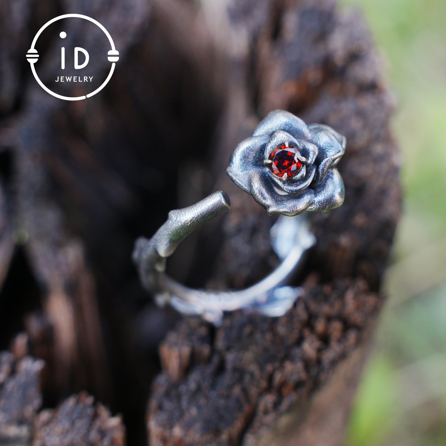 Rose Ring with Blood Red Stone, Gothic Vow Jewelry, Handmade Fantasy Amulet of Thorns and Oath, Symbolic Rose Design