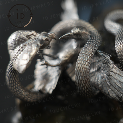 Serpent Griffin Pendant Necklace | 925 Silver Totem Amulet | Mythic Beast Jewelry for Power and Protection | Gothic Fantasy Gift Idea