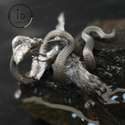 Serpent Griffin Pendant Necklace | 925 Silver Totem Amulet | Mythic Beast Jewelry for Power and Protection | Gothic Fantasy Gift Idea