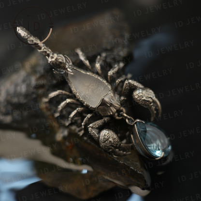 Stellar Scorpion Necklace, 925 Silver Blue Topaz Pendant, Spiritual Talisman Scorpion Jewelry, Gift for Her, Astrology Zodiac Jewelry