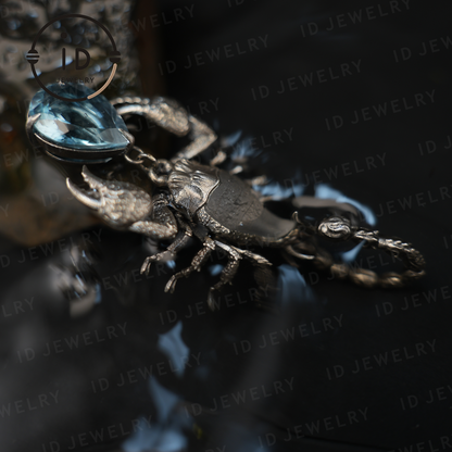 Stellar Scorpion Necklace, 925 Silver Blue Topaz Pendant, Spiritual Talisman Scorpion Jewelry, Gift for Her, Astrology Zodiac Jewelry