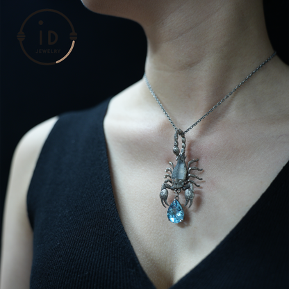 Stellar Scorpion Necklace, 925 Silver Blue Topaz Pendant, Spiritual Talisman Scorpion Jewelry, Gift for Her, Astrology Zodiac Jewelry