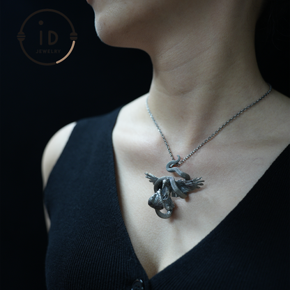 Serpent Griffin Pendant Necklace | 925 Silver Totem Amulet | Mythic Beast Jewelry for Power and Protection | Gothic Fantasy Gift Idea