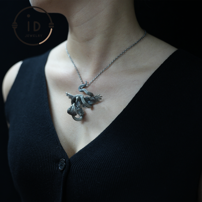 Serpent Griffin Pendant Necklace | 925 Silver Totem Amulet | Mythic Beast Jewelry for Power and Protection | Gothic Fantasy Gift Idea