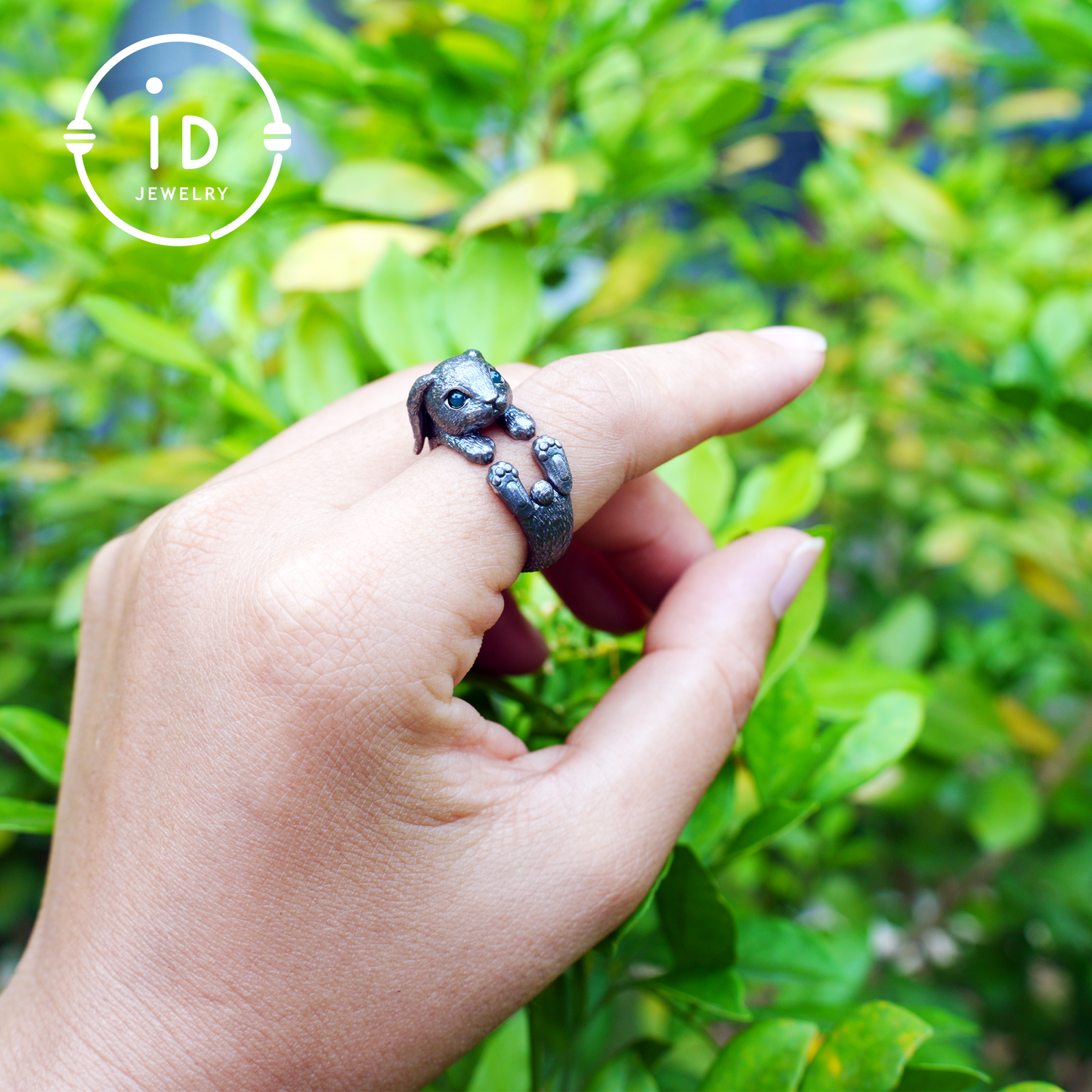 Handcrafted Rabbit Ring with Green Zircon, Spring Awakening Symbol, Unique Silver Jewelry
