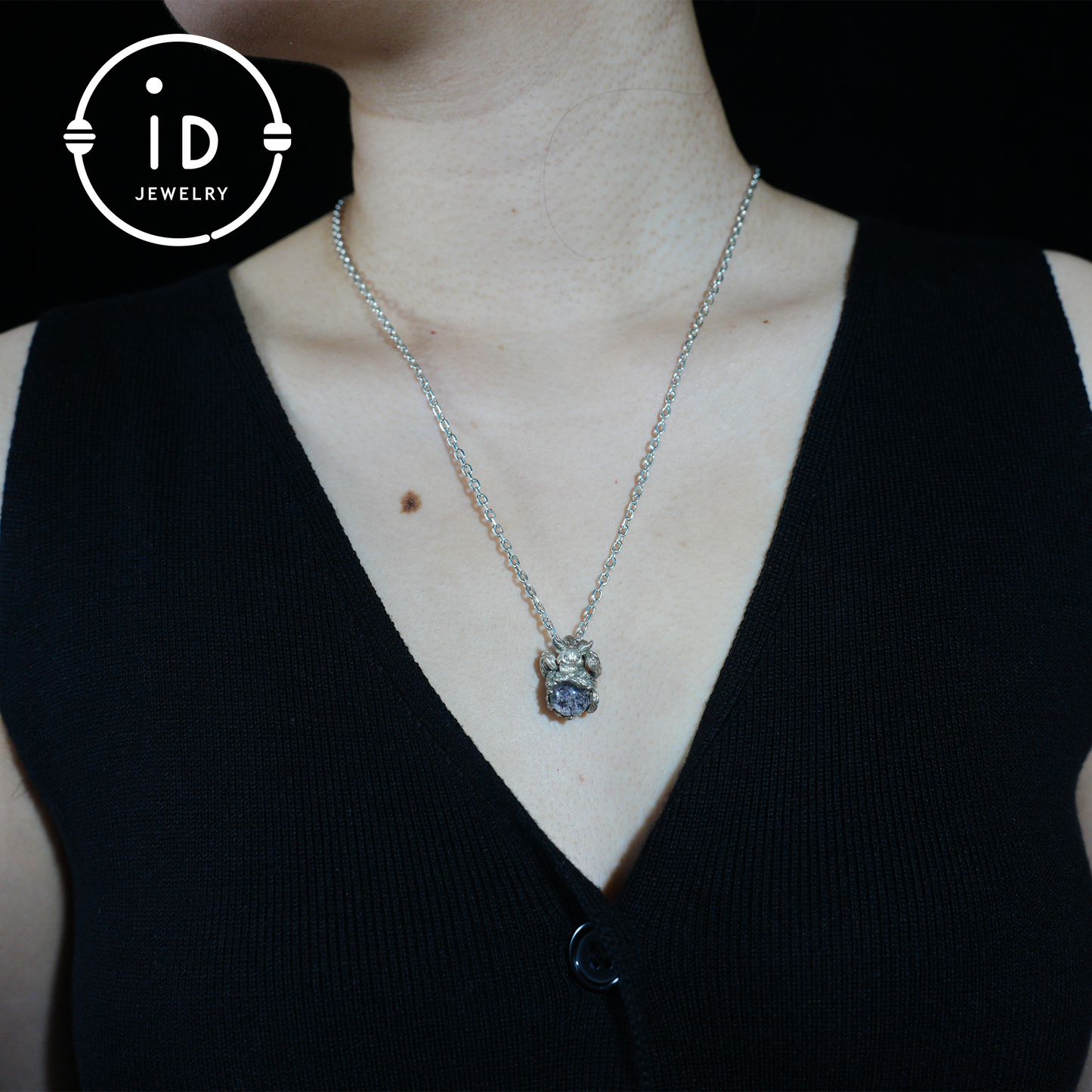 Mystic Fox Pendant with Phantom Quartz, Handmade Protective Amulet, Fantasy Animal Jewelry, Enchanted Spirit Totem Necklace