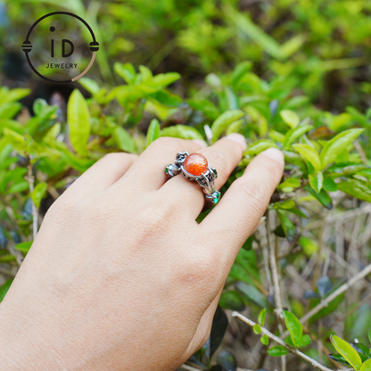 Gothic Style Sunstone Ring in 925 Sterling Silver with Green Zircon Stone Gift for Her Halloween Fantasy Statement Jewelry
