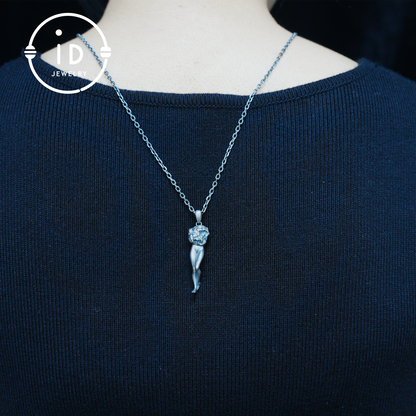 Art Sculpture Pendant Amulet, Handmade Totem Jewelry with Feminine Form and Stone Texture, Symbolic Awakening Necklace, Myth Inspired