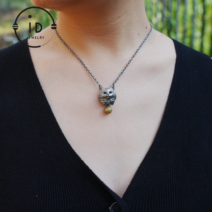 Mystic Cat Pendant with Bell, Emotional Protection Talisman, Handcrafted Animal Jewelry, Fantasy Totem Gift for Empaths and Dreamers