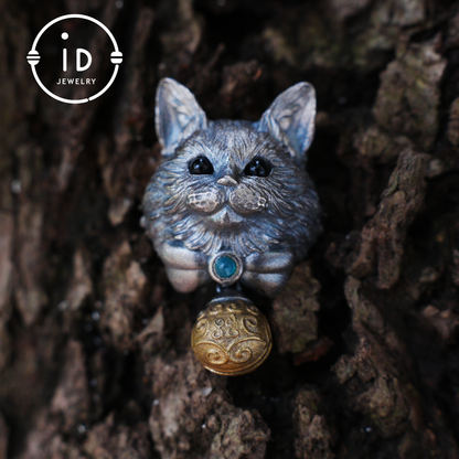 Mystic Cat Pendant with Bell, Emotional Protection Talisman, Handcrafted Animal Jewelry, Fantasy Totem Gift for Empaths and Dreamers