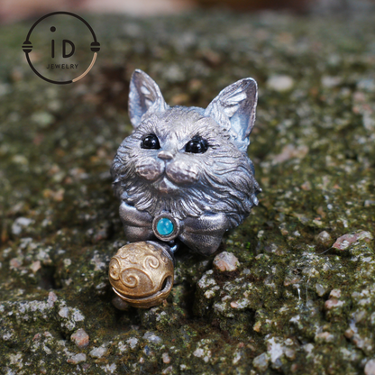 Mystic Cat Pendant with Bell, Emotional Protection Talisman, Handcrafted Animal Jewelry, Fantasy Totem Gift for Empaths and Dreamers