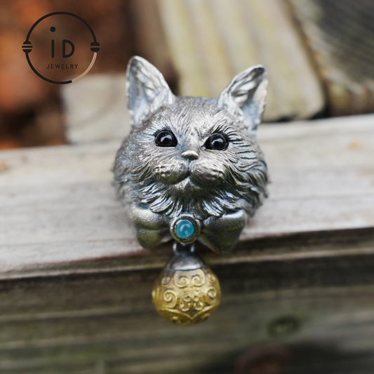 Mystic Cat Pendant with Bell, Emotional Protection Talisman, Handcrafted Animal Jewelry, Fantasy Totem Gift for Empaths and Dreamers