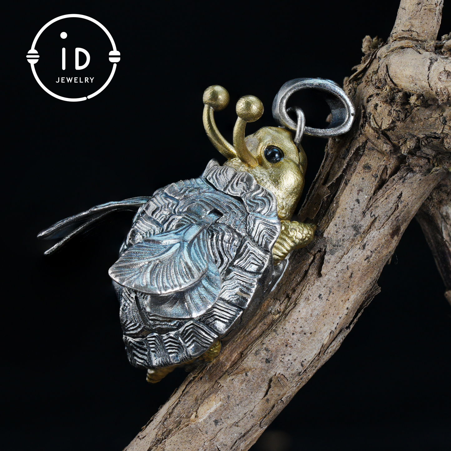 Flying Turtle Pendant · Handmade Fantasy Jewelry in Silver & Brass · Animal Amulet Gift for Nature Lovers and Whimsical Souls