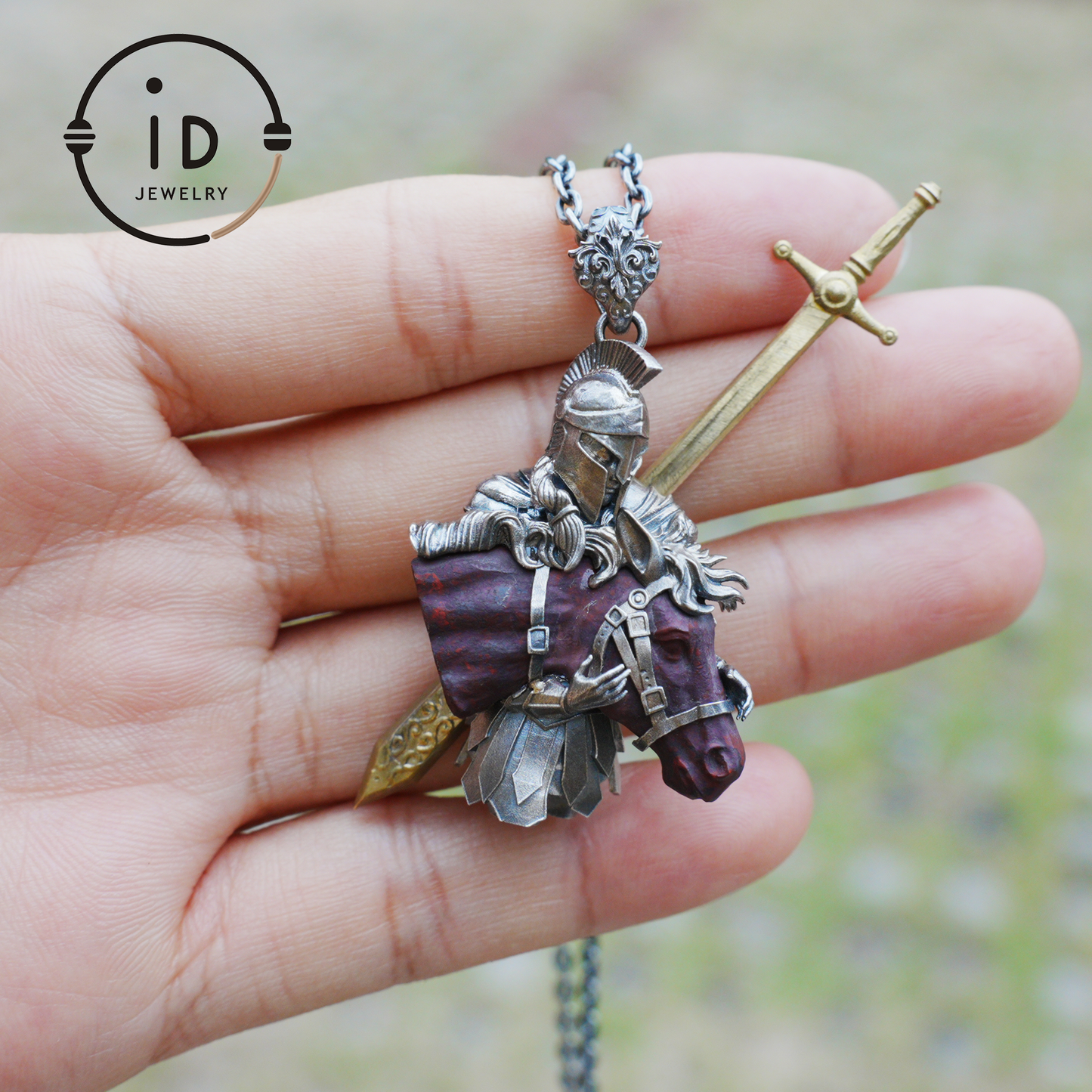 Medieval Knight Pendant with Bloodstone in 925 Sterling Silver, Warrior Necklace for Men, Birthday Gift Idea, Antique Style Jewelry