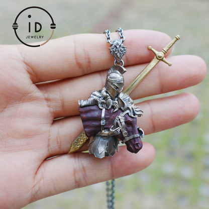 Medieval Knight Pendant with Bloodstone in 925 Sterling Silver, Warrior Necklace for Men, Birthday Gift Idea, Antique Style Jewelry