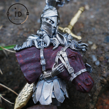 Medieval Knight Pendant with Bloodstone in 925 Sterling Silver, Warrior Necklace for Men, Birthday Gift Idea, Antique Style Jewelry