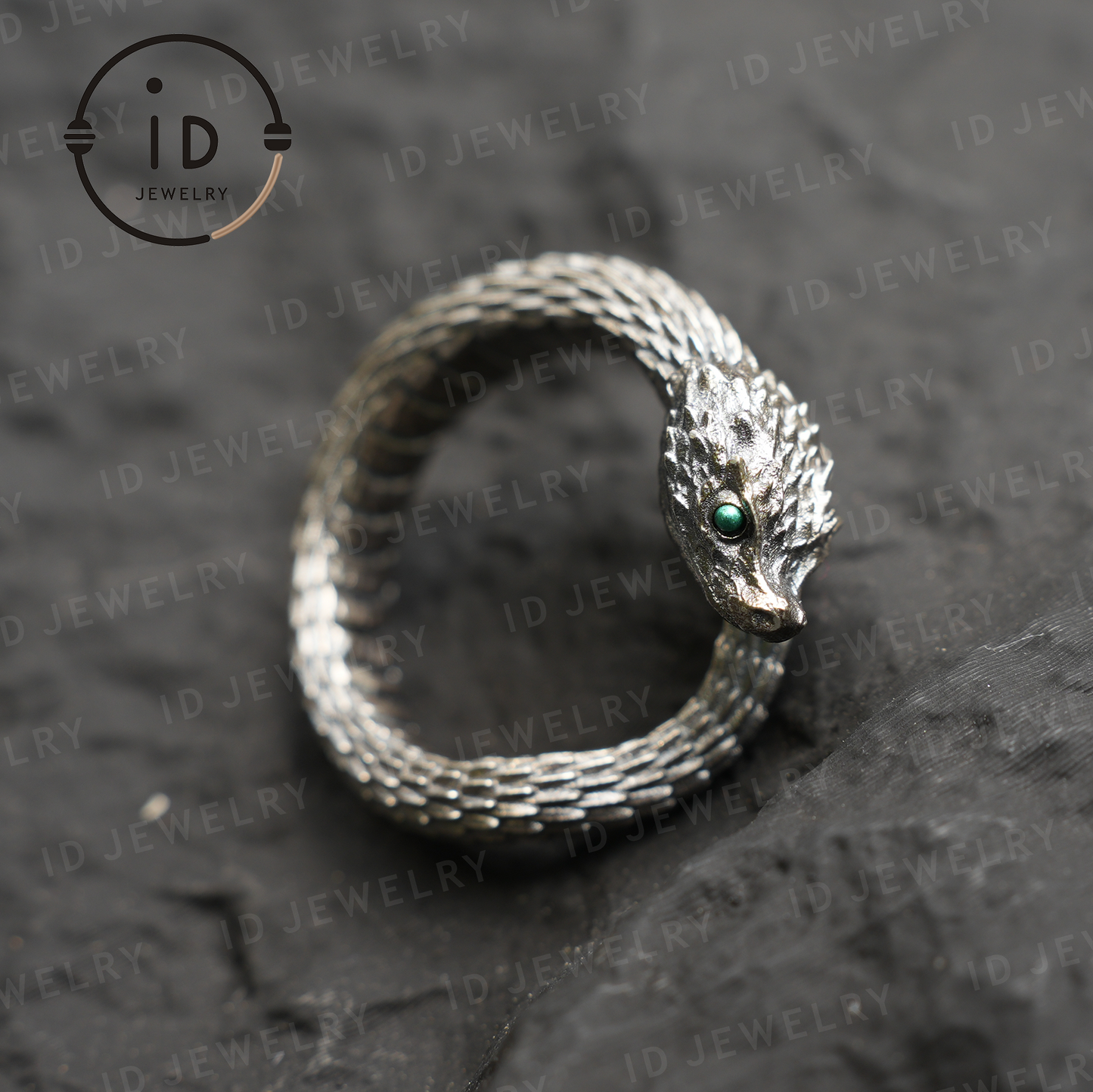 Mystic Snake Ring, Green Zircon, Dragon Scale Design, Handmade Fantasy Amulet Jewelry, For Collection & Gift