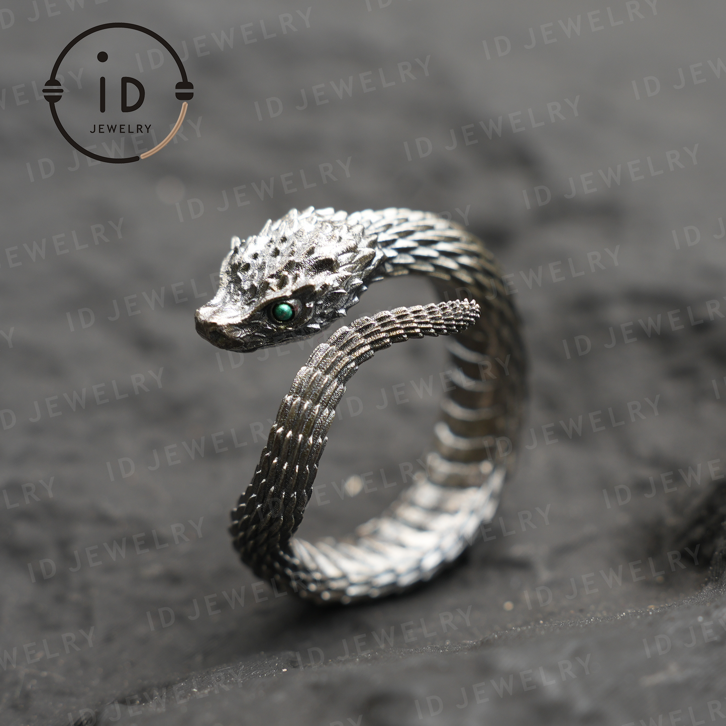 Mystic Snake Ring, Green Zircon, Dragon Scale Design, Handmade Fantasy Amulet Jewelry, For Collection & Gift