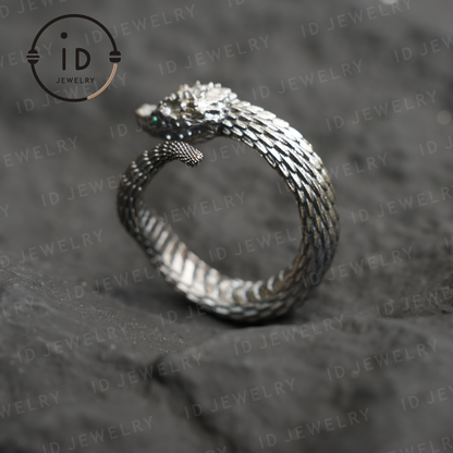 Mystic Snake Ring, Green Zircon, Dragon Scale Design, Handmade Fantasy Amulet Jewelry, For Collection & Gift