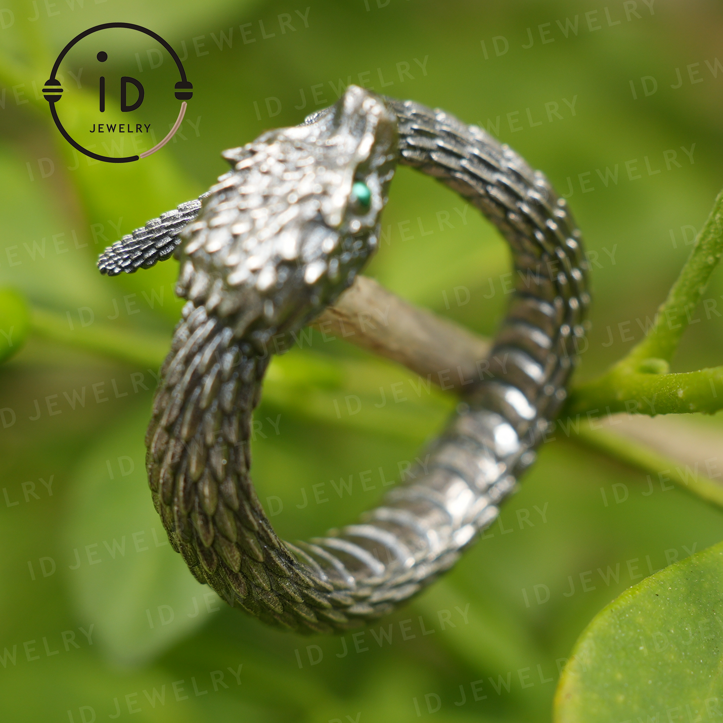 Mystic Snake Ring, Green Zircon, Dragon Scale Design, Handmade Fantasy Amulet Jewelry, For Collection & Gift