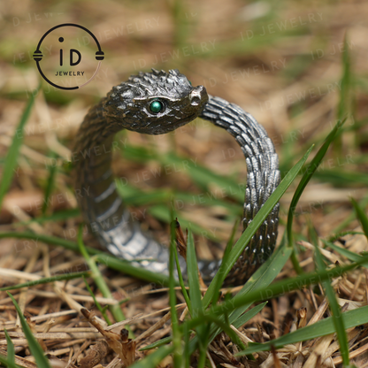 Mystic Snake Ring, Green Zircon, Dragon Scale Design, Handmade Fantasy Amulet Jewelry, For Collection & Gift