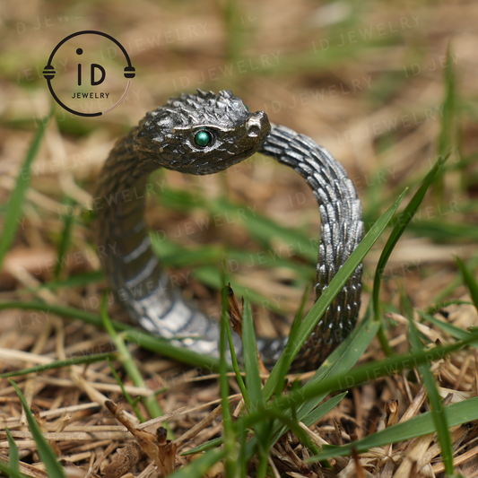 Mystic Snake Ring, Green Zircon, Dragon Scale Design, Handmade Fantasy Amulet Jewelry, For Collection & Gift