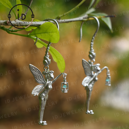 Mystic Fairy Earrings with Amazonite – Handmade Fantasy Jewelry, Elegant Wing Design, Magic Amulet for Dreamers and Collectors