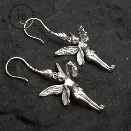 Mystic Fairy Earrings with Amazonite – Handmade Fantasy Jewelry, Elegant Wing Design, Magic Amulet for Dreamers and Collectors