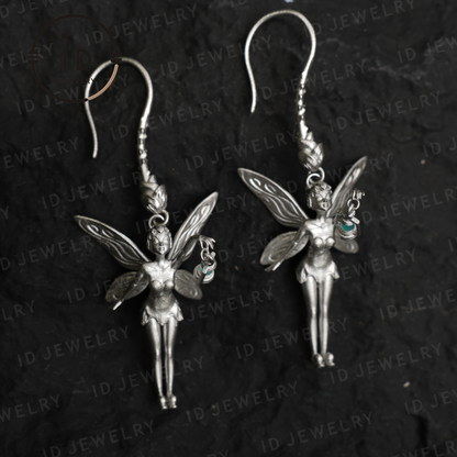 Mystic Fairy Earrings with Amazonite – Handmade Fantasy Jewelry, Elegant Wing Design, Magic Amulet for Dreamers and Collectors