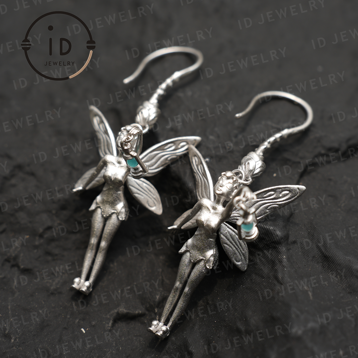 Mystic Fairy Earrings with Amazonite – Handmade Fantasy Jewelry, Elegant Wing Design, Magic Amulet for Dreamers and Collectors