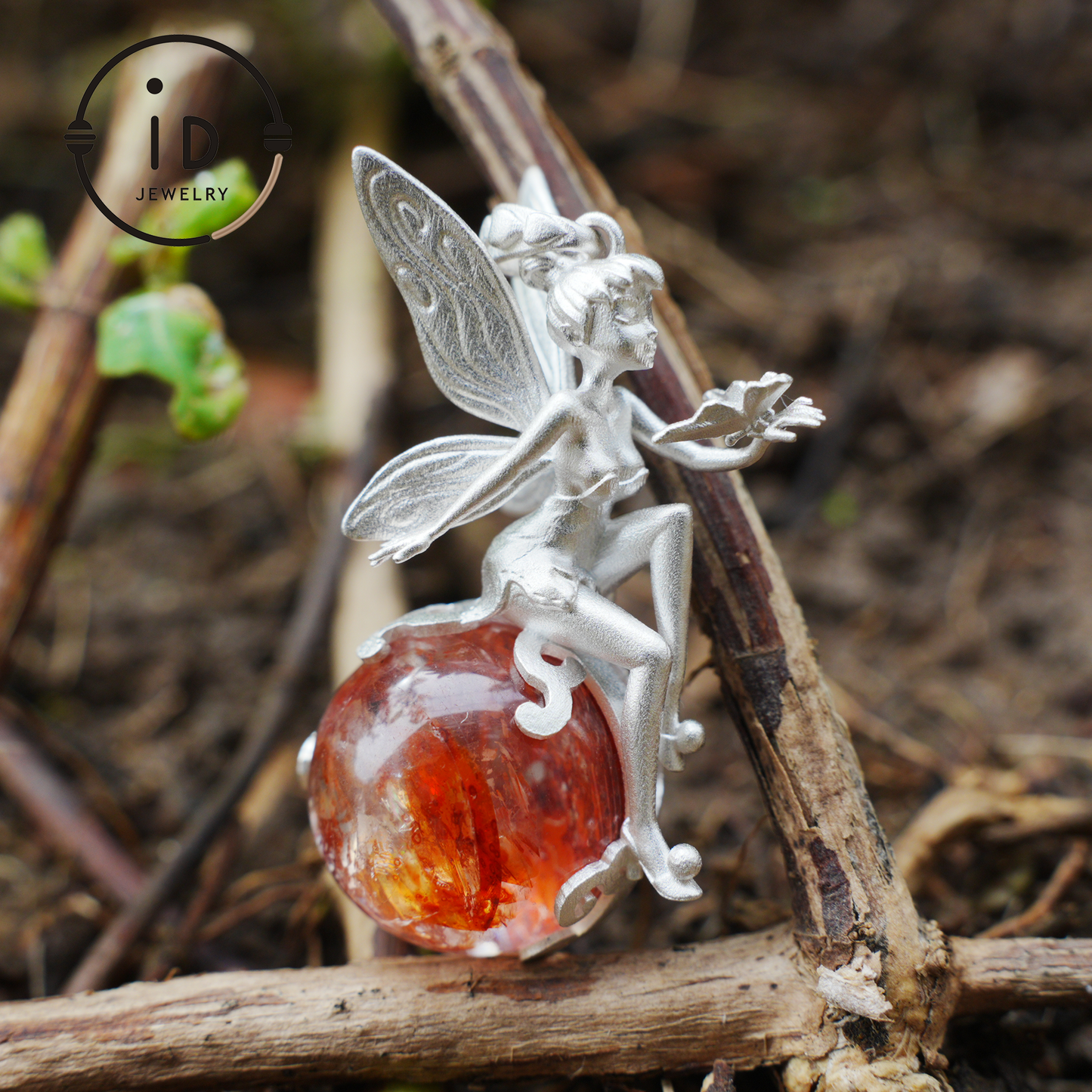 Fairy Pendant Necklace in 925 Sterling Silver with Moss Quartz | Handmade Fantasy Jewelry with Nature Spirit Elf Design | Mystical Keepsake Gift for Adults