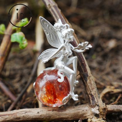 Fairy Pendant Necklace in 925 Sterling Silver with Moss Quartz | Handmade Fantasy Jewelry with Nature Spirit Elf Design | Mystical Keepsake Gift for Adults