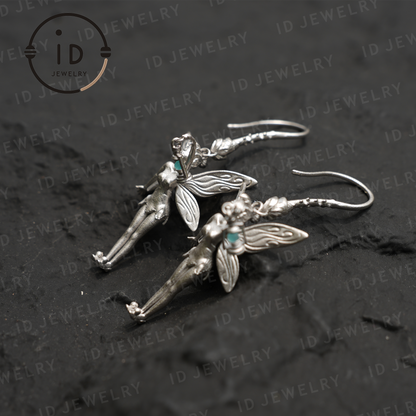 Mystic Fairy Earrings with Amazonite – Handmade Fantasy Jewelry, Elegant Wing Design, Magic Amulet for Dreamers and Collectors