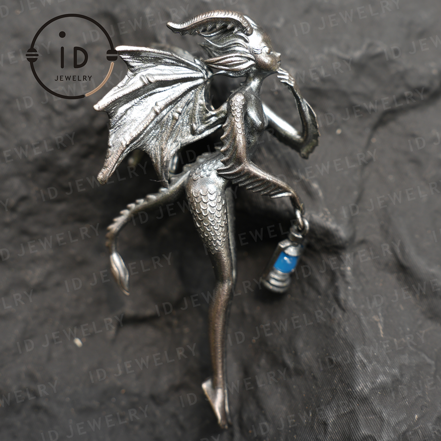 Dragon Girl Holding Lantern | Dragon-Themed Pendant in Hand-Carved Silver | A Fantasy Necklace for Your Inner Journey