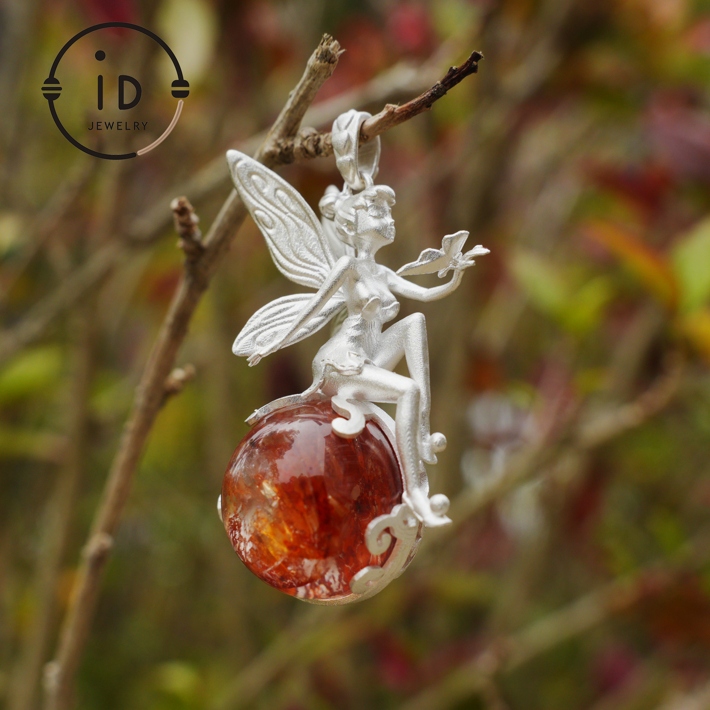 Fairy Pendant Necklace in 925 Sterling Silver with Moss Quartz | Handmade Fantasy Jewelry with Nature Spirit Elf Design | Mystical Keepsake Gift for Adults