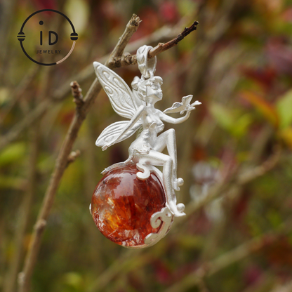 Fairy Pendant Necklace in 925 Sterling Silver with Moss Quartz | Handmade Fantasy Jewelry with Nature Spirit Elf Design | Mystical Keepsake Gift for Adults
