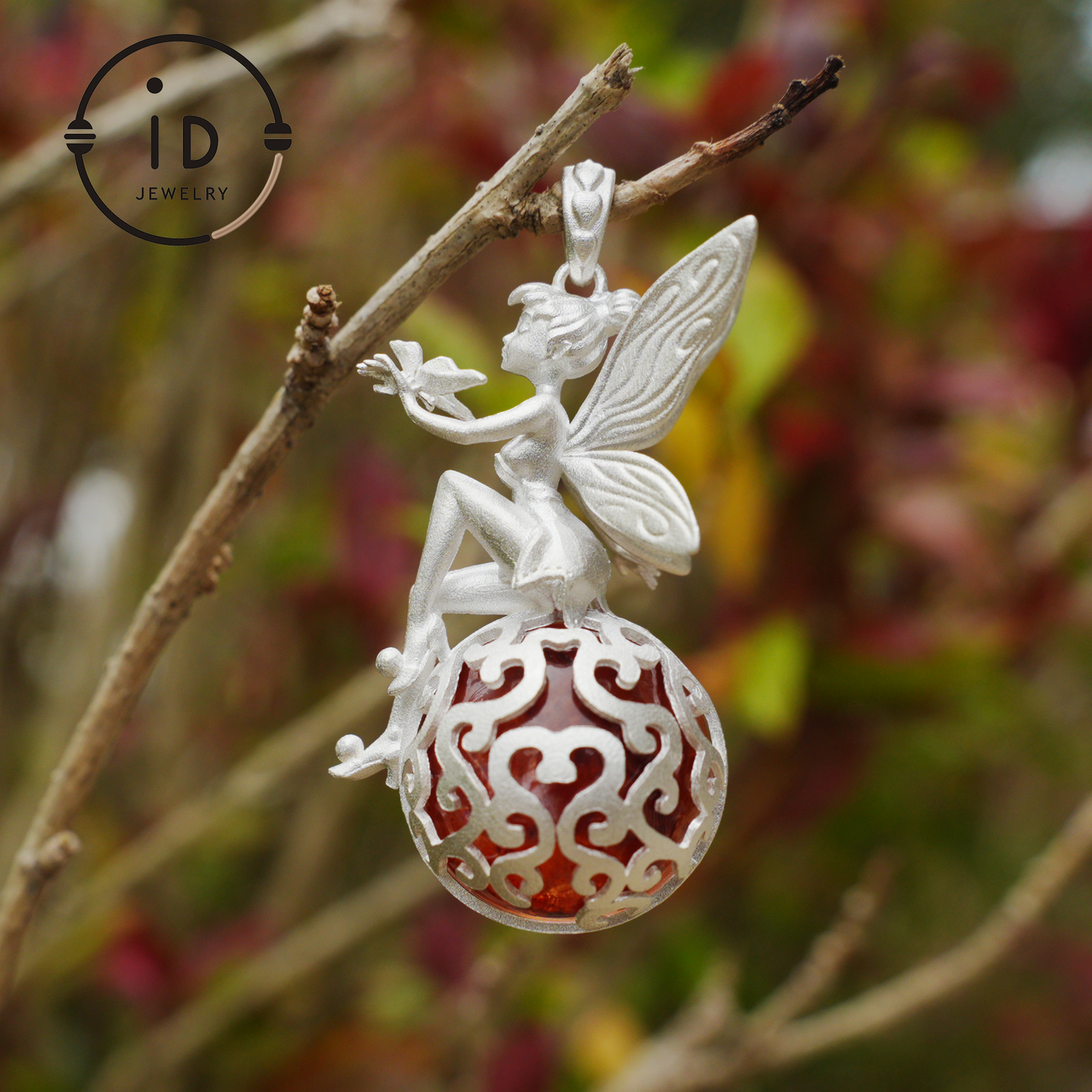 Fairy Pendant Necklace in 925 Sterling Silver with Moss Quartz | Handmade Fantasy Jewelry with Nature Spirit Elf Design | Mystical Keepsake Gift for Adults