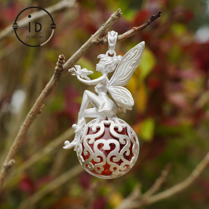 Fairy Pendant Necklace in 925 Sterling Silver with Moss Quartz | Handmade Fantasy Jewelry with Nature Spirit Elf Design | Mystical Keepsake Gift for Adults