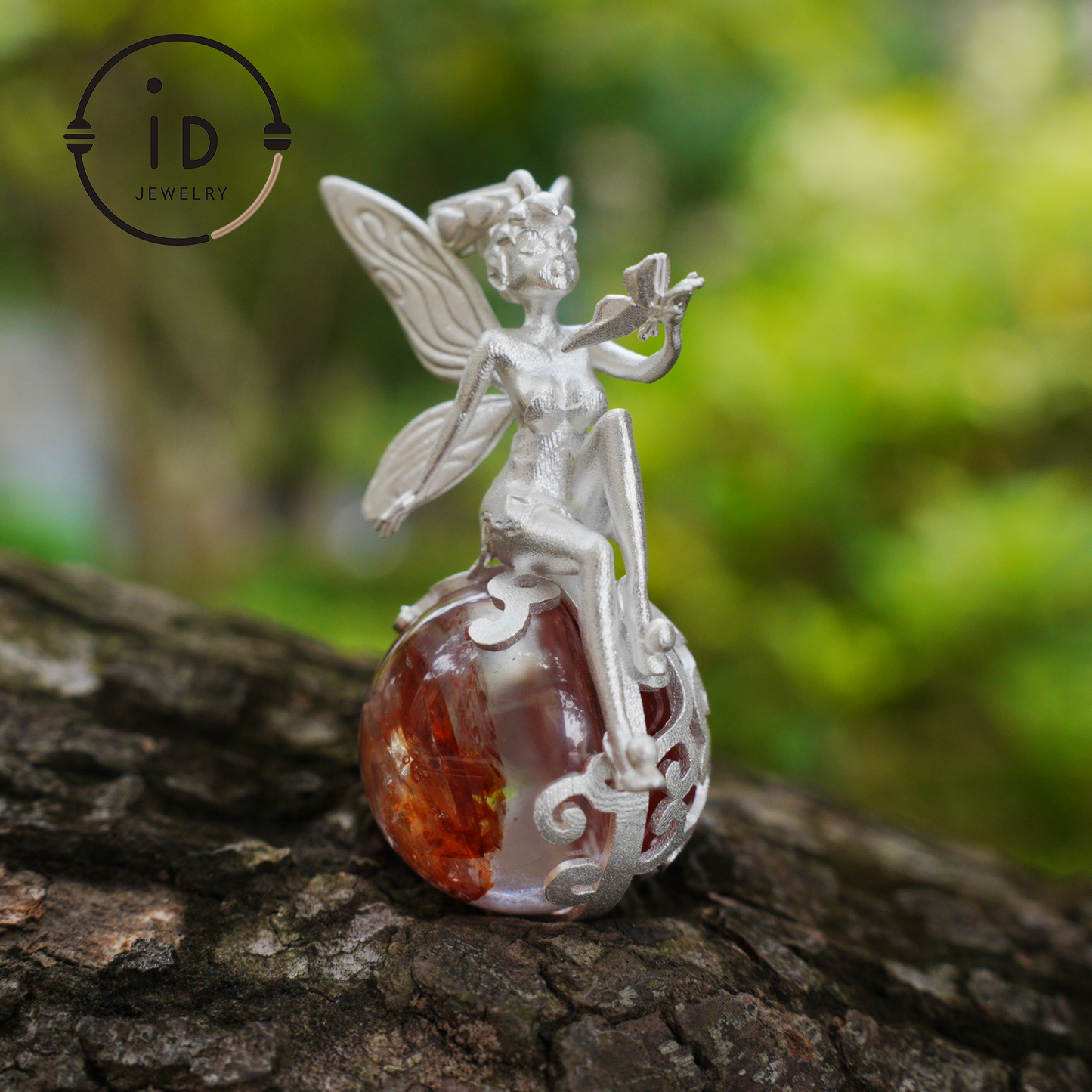 Fairy Pendant Necklace in 925 Sterling Silver with Moss Quartz | Handmade Fantasy Jewelry with Nature Spirit Elf Design | Mystical Keepsake Gift for Adults