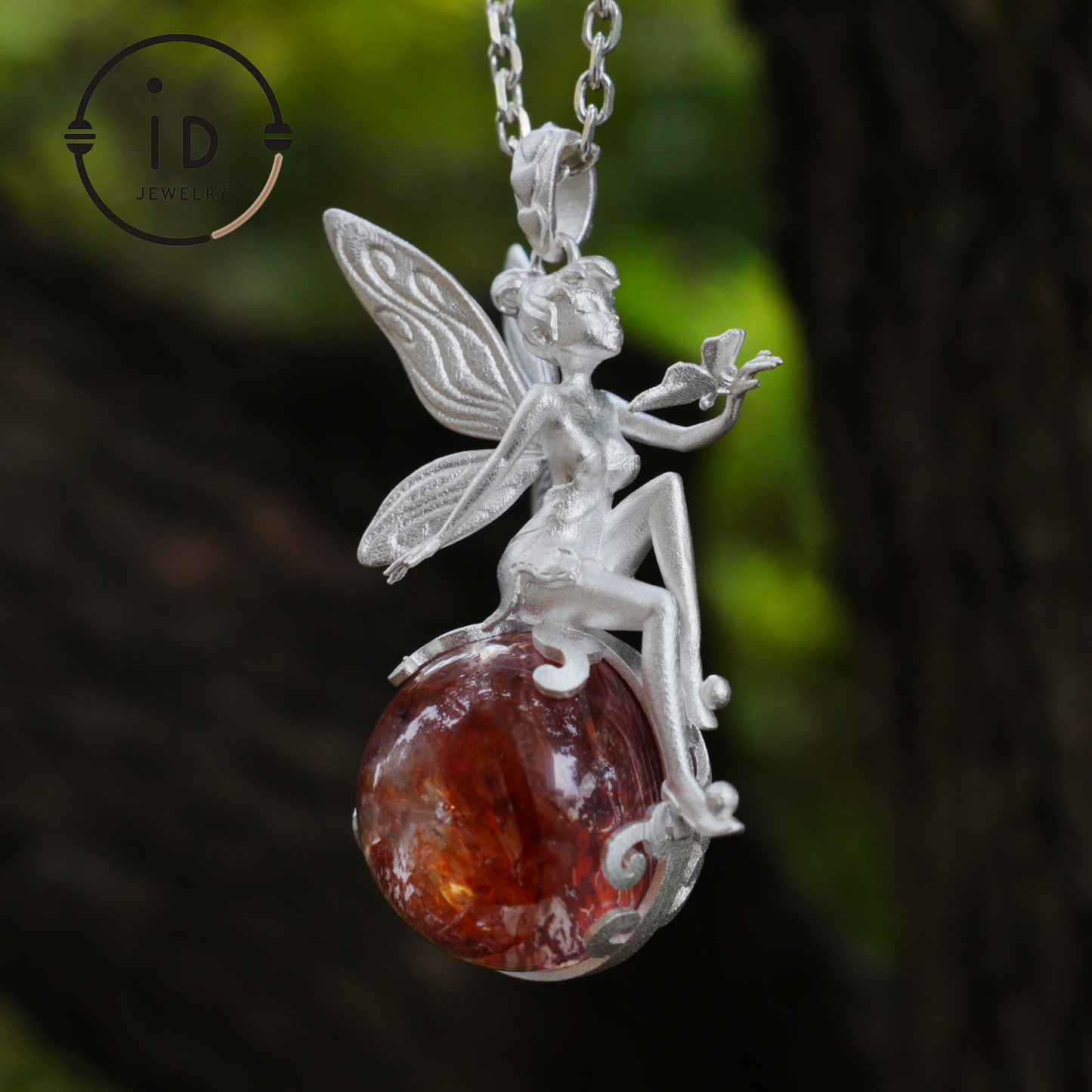 Fairy Pendant Necklace in 925 Sterling Silver with Moss Quartz | Handmade Fantasy Jewelry with Nature Spirit Elf Design | Mystical Keepsake Gift for Adults