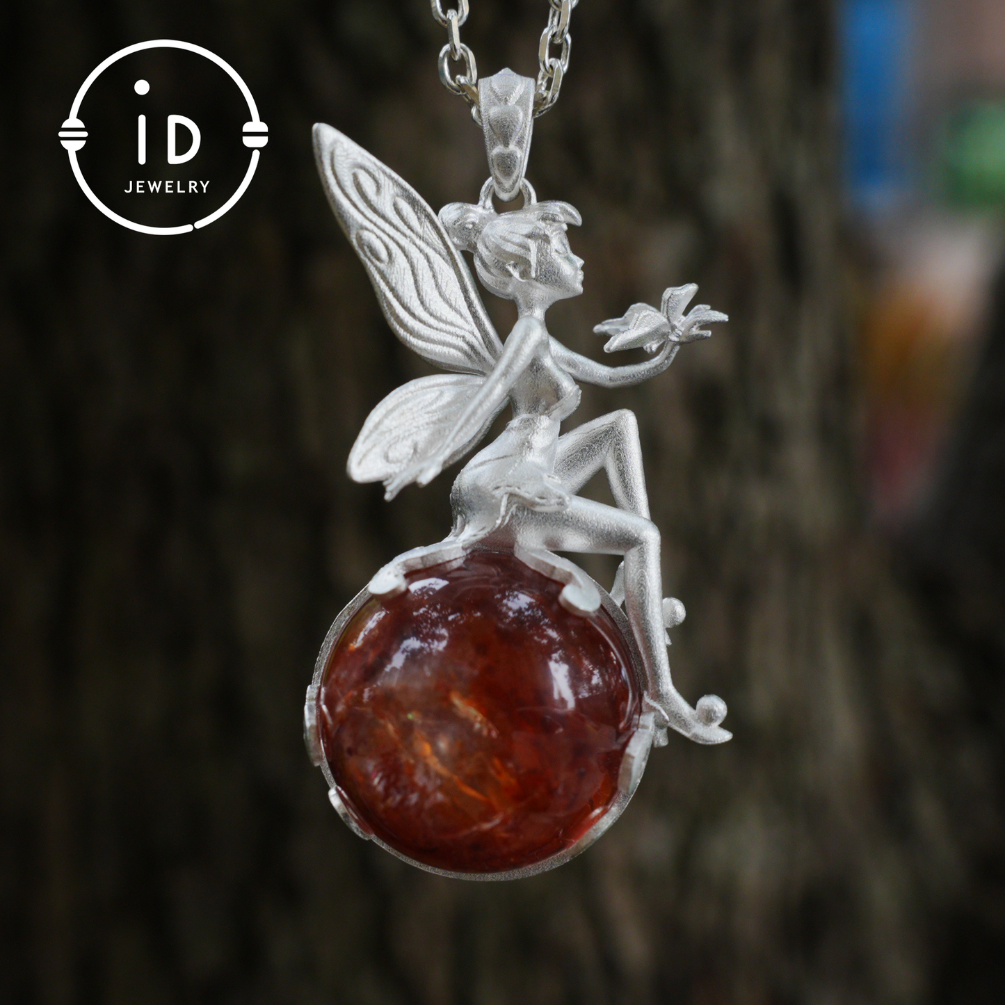 Fairy Pendant Necklace in 925 Sterling Silver with Moss Quartz | Handmade Fantasy Jewelry with Nature Spirit Elf Design | Mystical Keepsake Gift for Adults