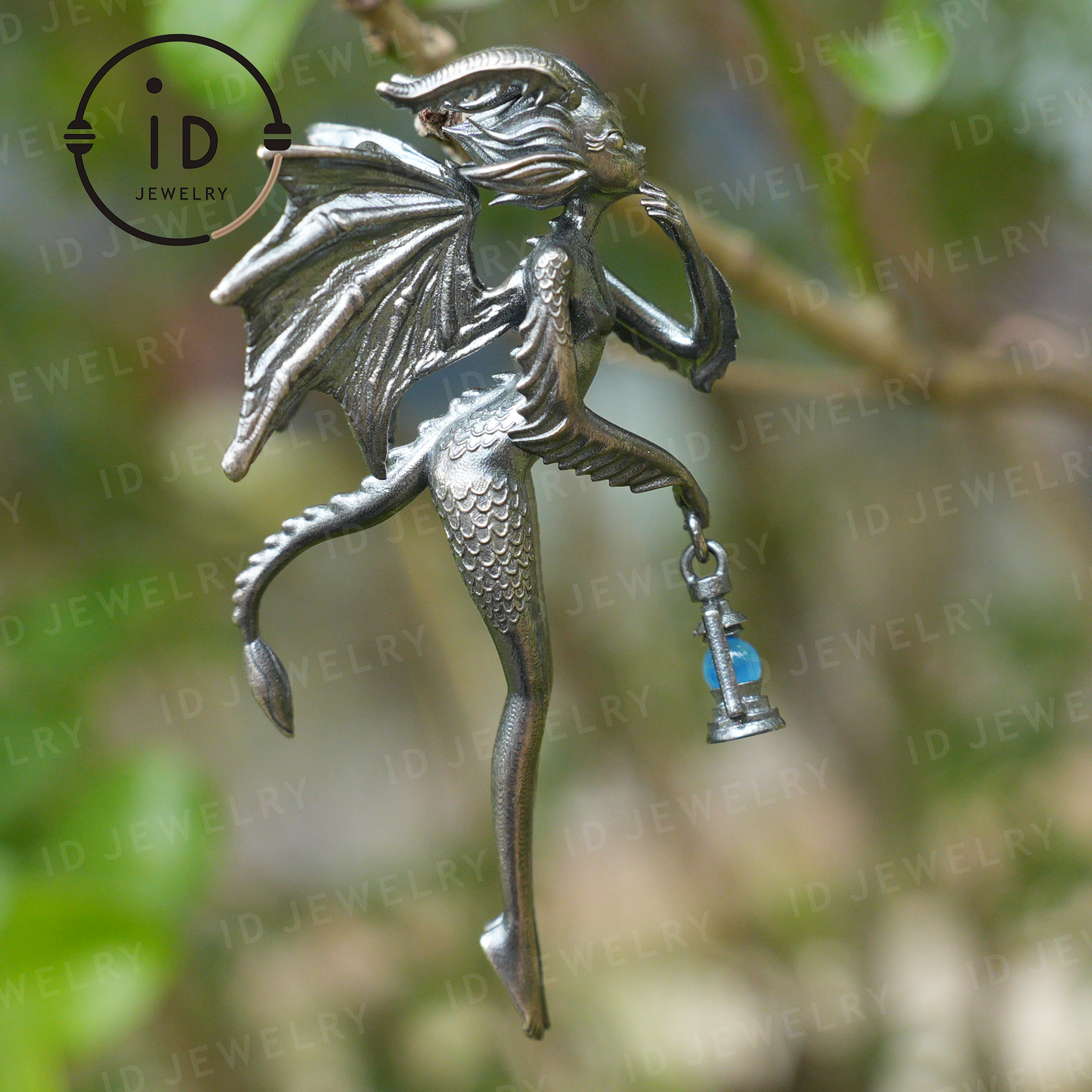 Dragon Girl Holding Lantern | Dragon-Themed Pendant in Hand-Carved Silver | A Fantasy Necklace for Your Inner Journey