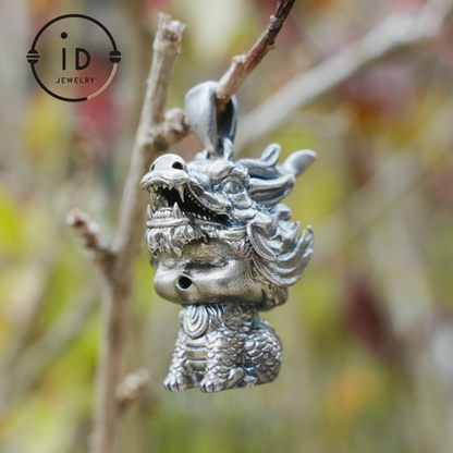 Dragon Guardian Pendant, Handcrafted Totem Amulet, Fantasy Spirit Creature Jewelry, Mythical Beast Design, Protective Charm Gift